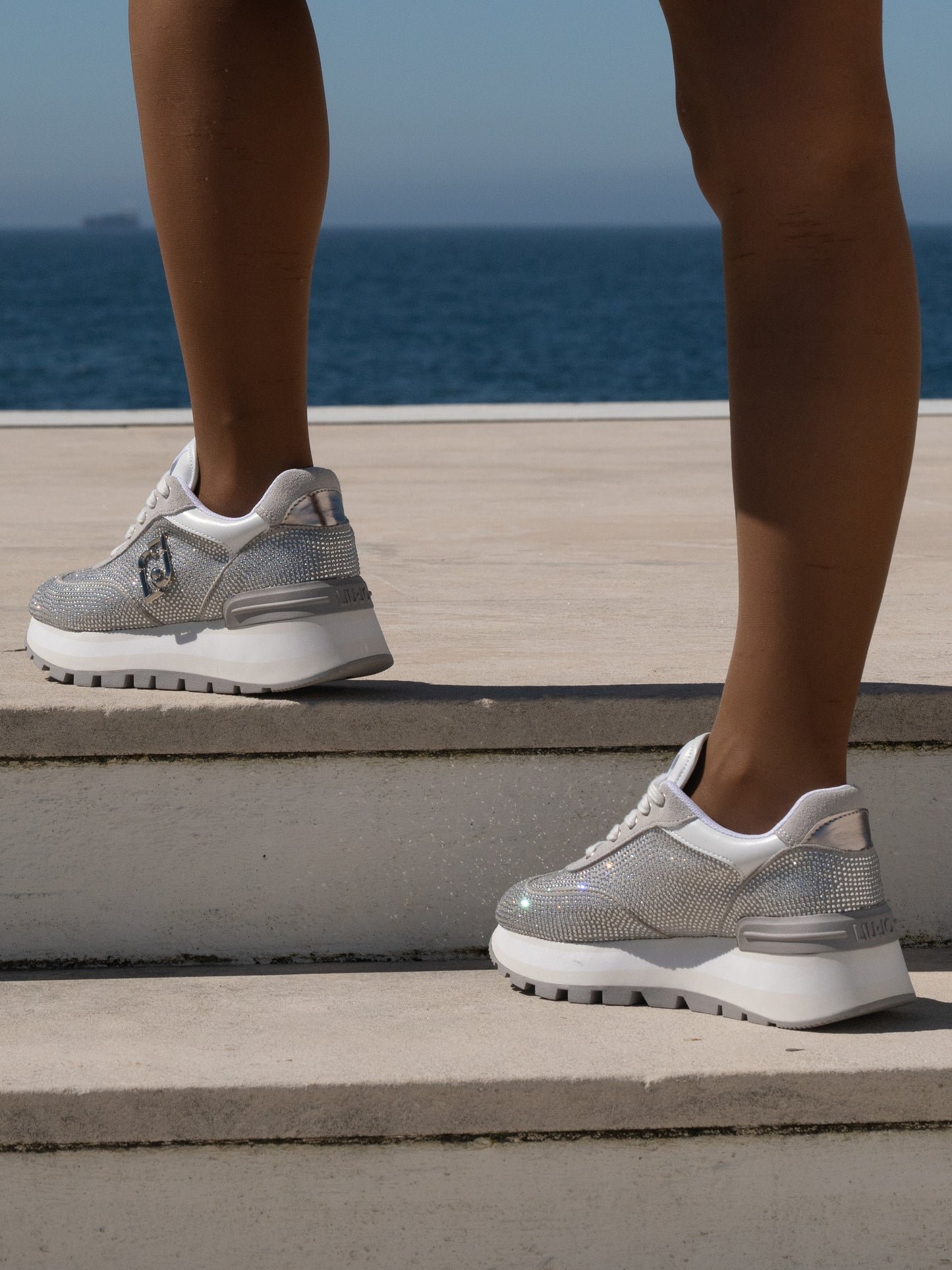 Grey  sneakers with all-over rhinestones