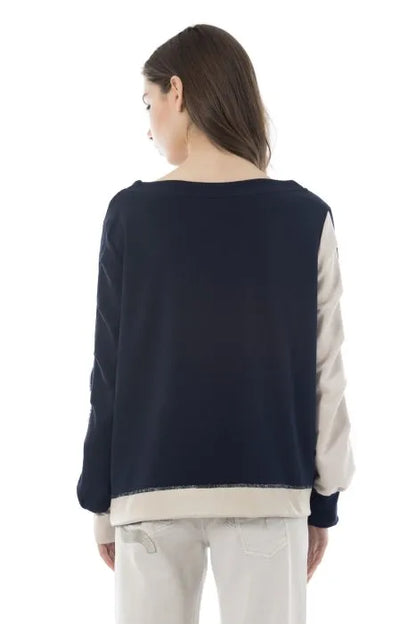 Blue and beige ‘EC’ sweatshirt with boat neckline