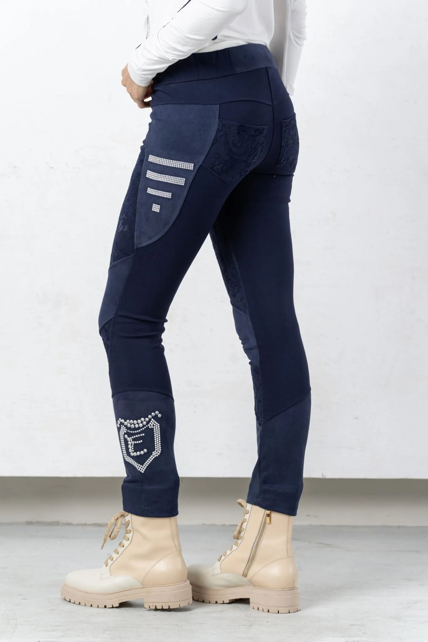 Midnight blue stretch leggings with flock print