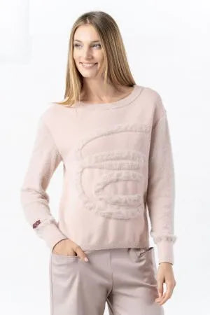 Nude pink sweater with “EC” lettering