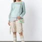 Sage green plush and knit blouse