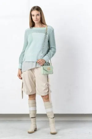 Sage green plush and knit blouse