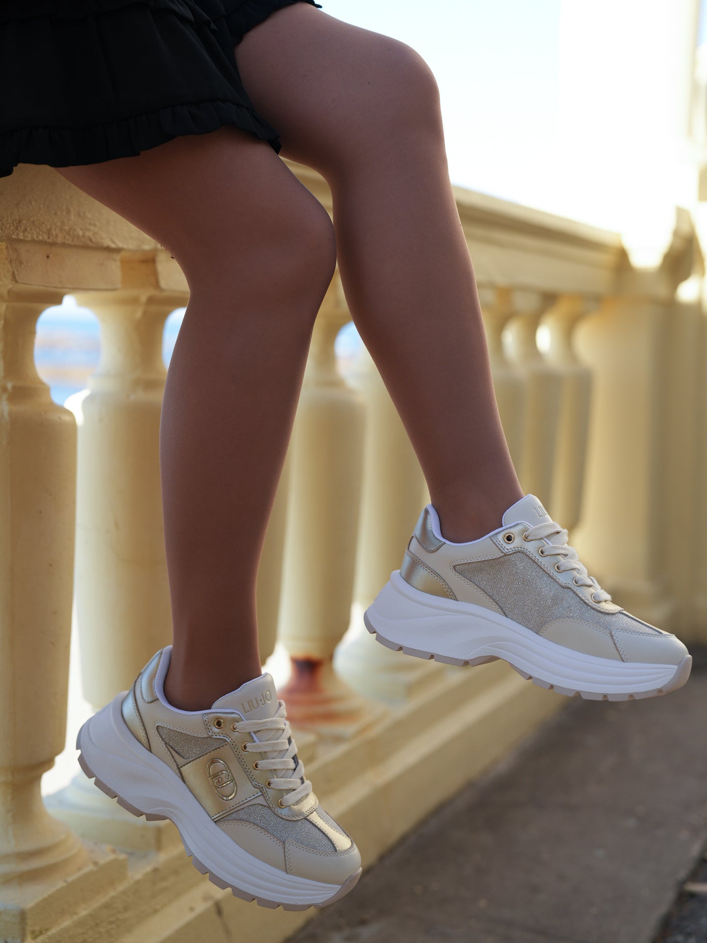 Leather and lurex sneakers