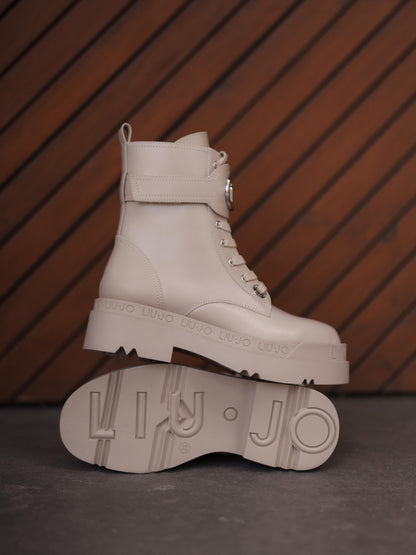 Leather platform combat boots