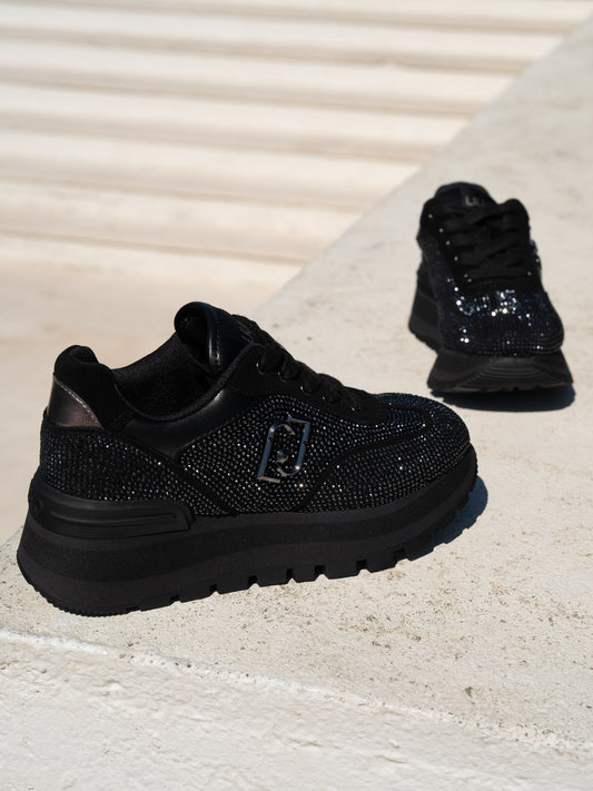 Black sneakers with all-over rhinestones