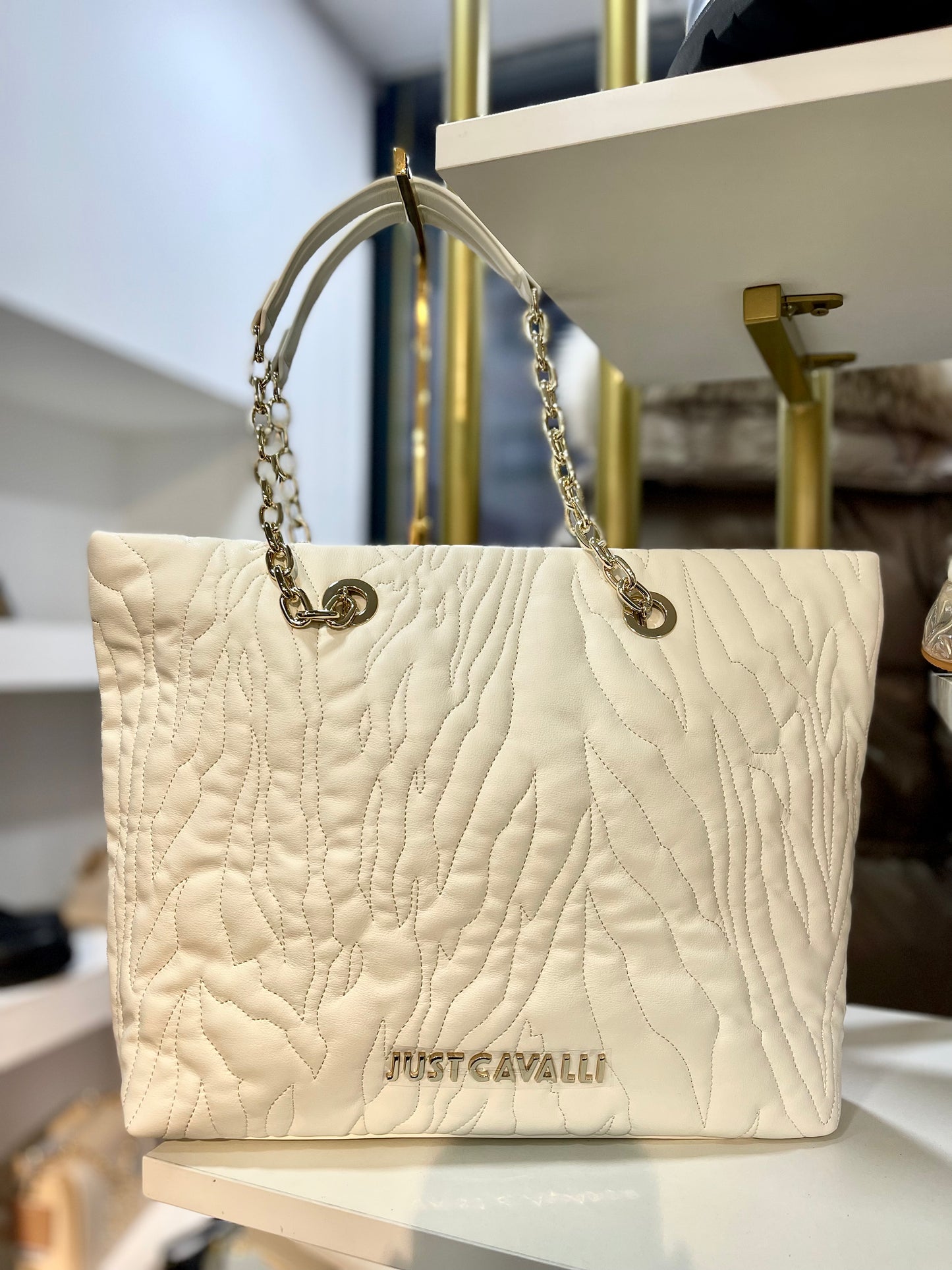 White quilted zebra bag