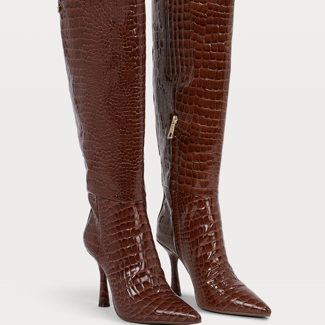 BOBO high boots with croco texture - mocha brown