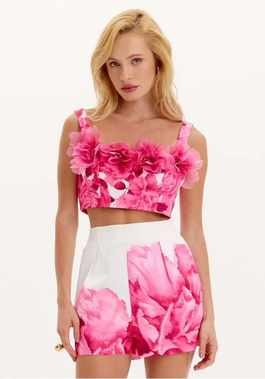 Top cropped estampado flores