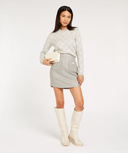 ELLEN fitted skirt with lurex - grey silver