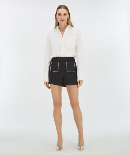 ELVIRA high-waisted bouclé shorts with decorative stones