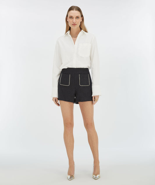 ELVIRA high-waisted bouclé shorts with decorative stones