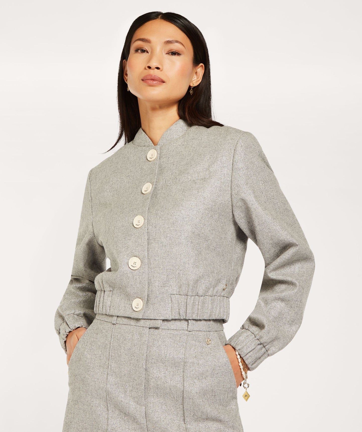 FABIENNE bomber jacket with lurex - grey silver