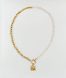 FEMM necklace with pearls and logo - antique gold