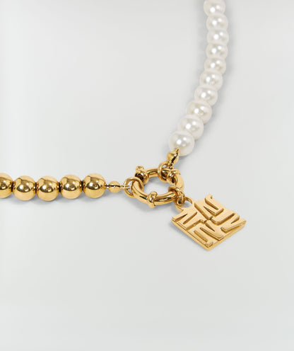 FEMM necklace with pearls and logo - antique gold