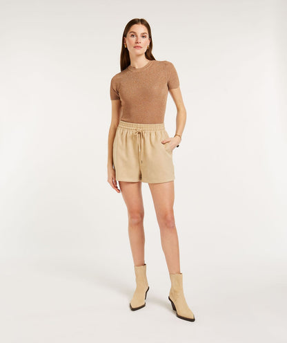 FREDERIQUE mid rise shorts in suedine - beige