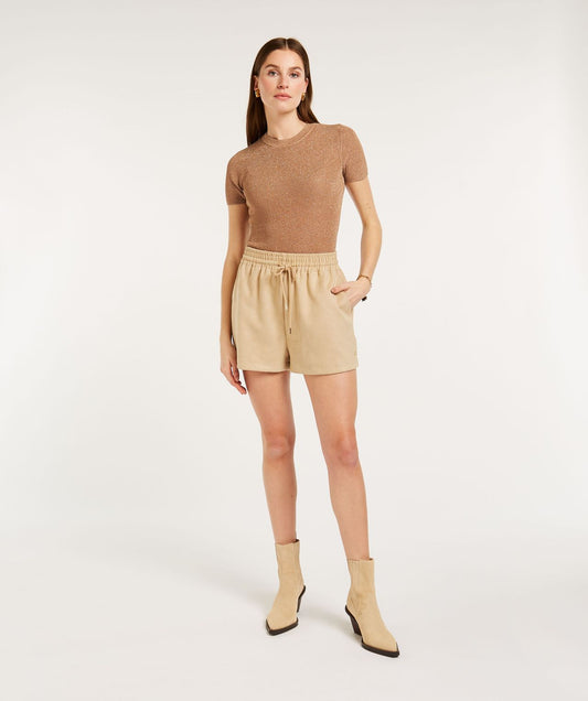 FREDERIQUE mid rise shorts in suedine - beige