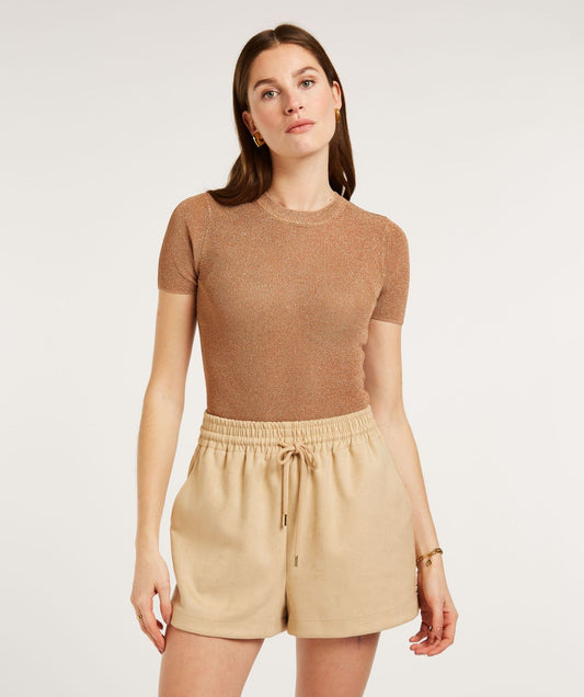 FREDERIQUE mid rise shorts in suedine - beige