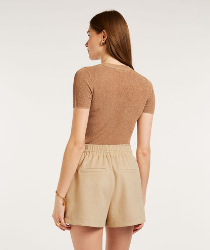 FREDERIQUE mid rise shorts in suedine - beige