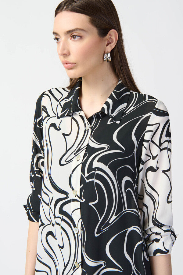 Abstract Print Long Sleeve Blouse Style