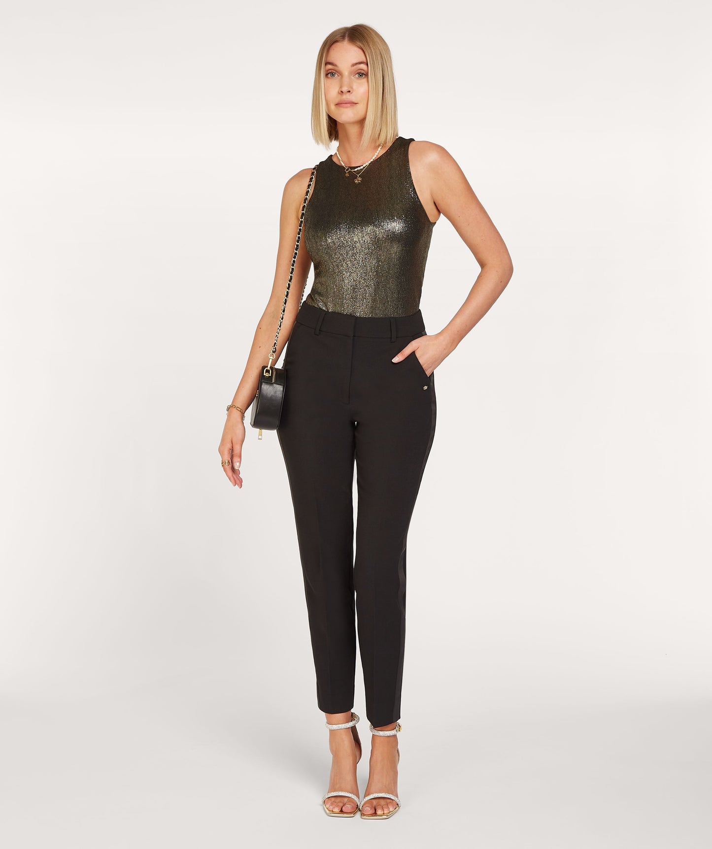 LAUREN slim fit body in metallic - black gold