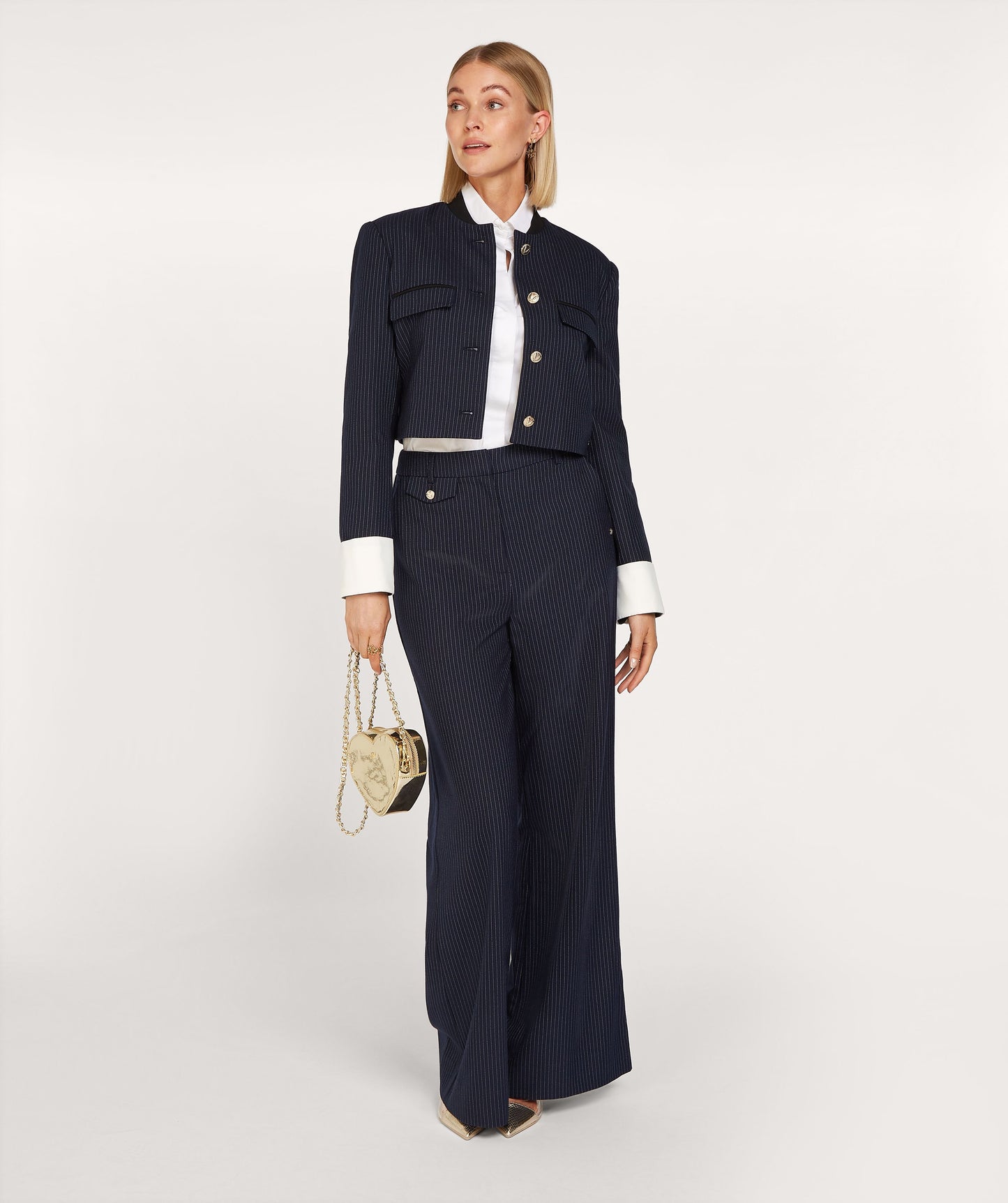 LOUIS cropped blazer with pinstripe - midnight blue