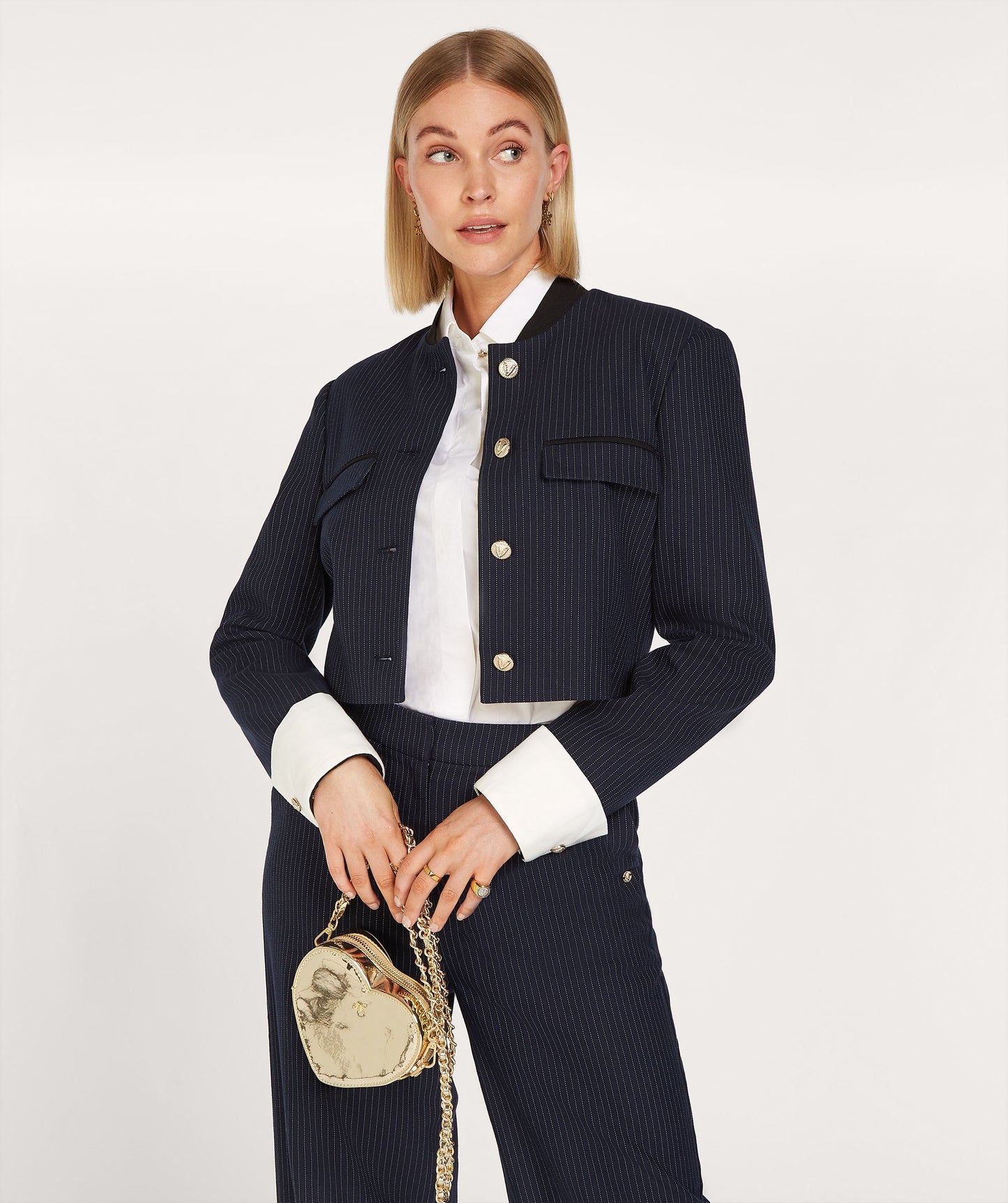 LOUIS cropped blazer with pinstripe - midnight blue