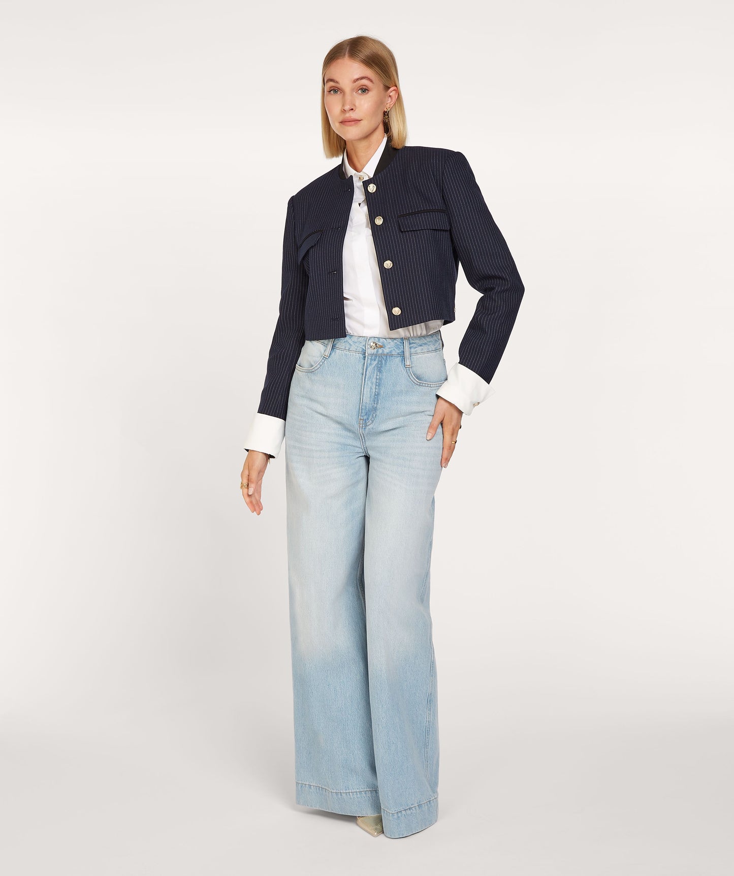 LOUIS cropped blazer with pinstripe - midnight blue