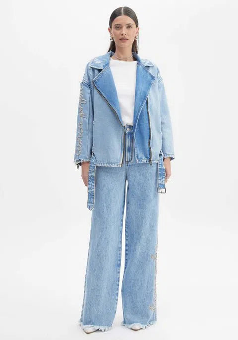 Calça jeans wide leg high