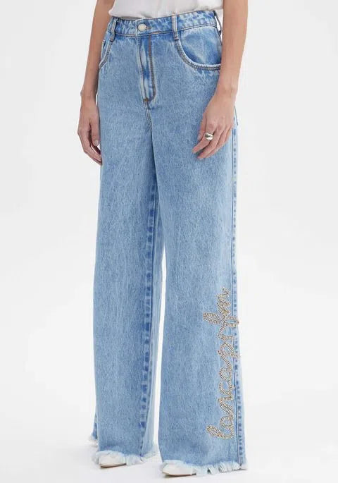 Calça jeans wide leg high