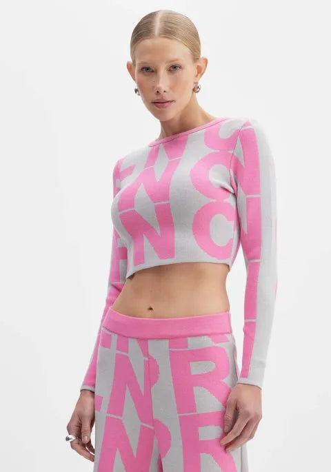 Blusa tricot cropped rosa