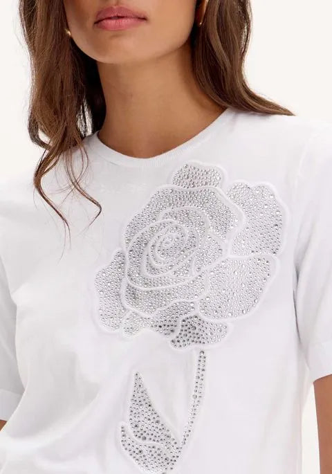 Blusa t-shirt flor brilhos