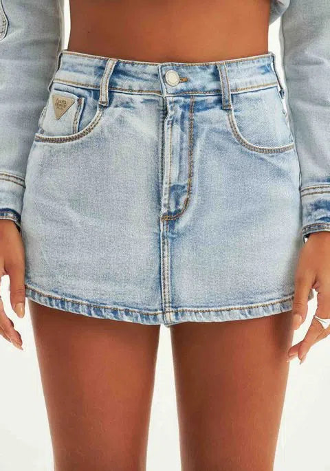 Short saia jeans comfort cintura alta