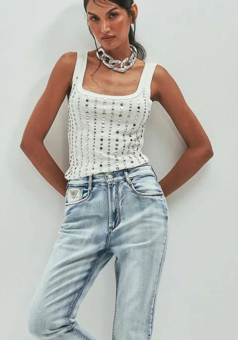Calça jeans new mom cintura alta
